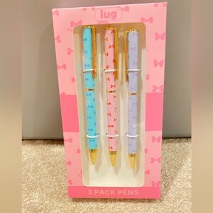 Lug 3 Pack Pens - Blue, Pink, Purple with Gold Accents. “Bows”. New in Box